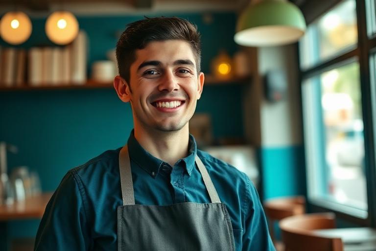 Trabajador de hostelería listo para empezar su turno hoy