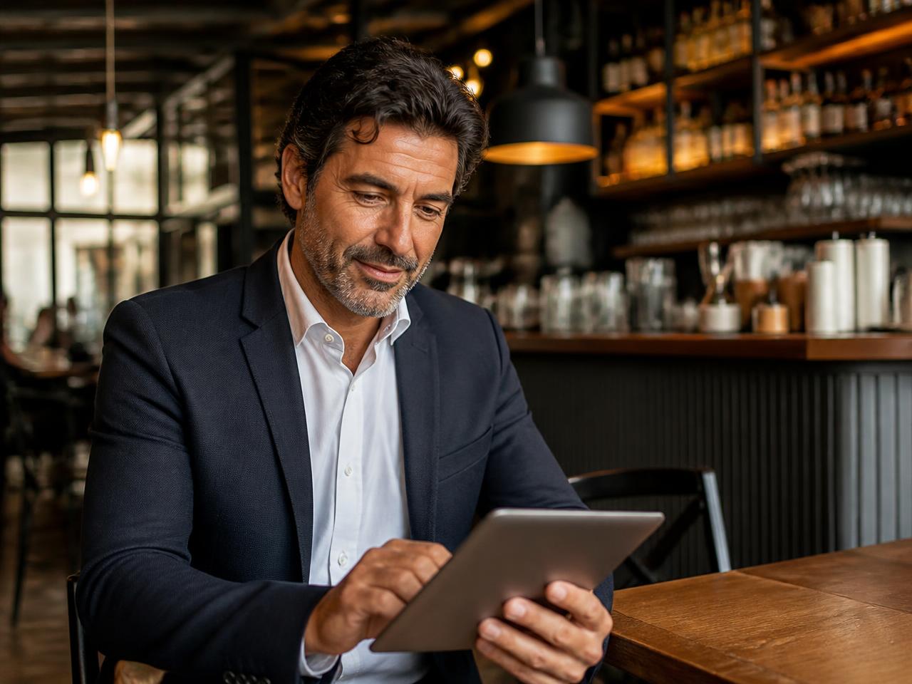 Responsable de un negocio de Madrid revisando candidatos desde una tablet