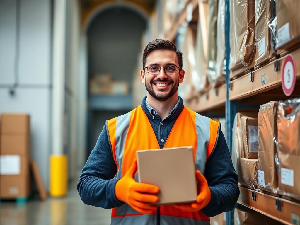 Trabajador de logística con chaleco reflectante listo para incorporarse hoy